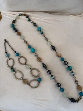 Premier Jewelry Turquoise and Gold Beaded Long Necklace with Matching Bracelet
